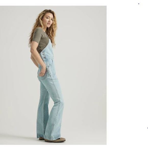 Free People x Lee Flare Overall Work Wear Jumpsuit Vibrant Blues Size M NWT - Picture 3 of 12